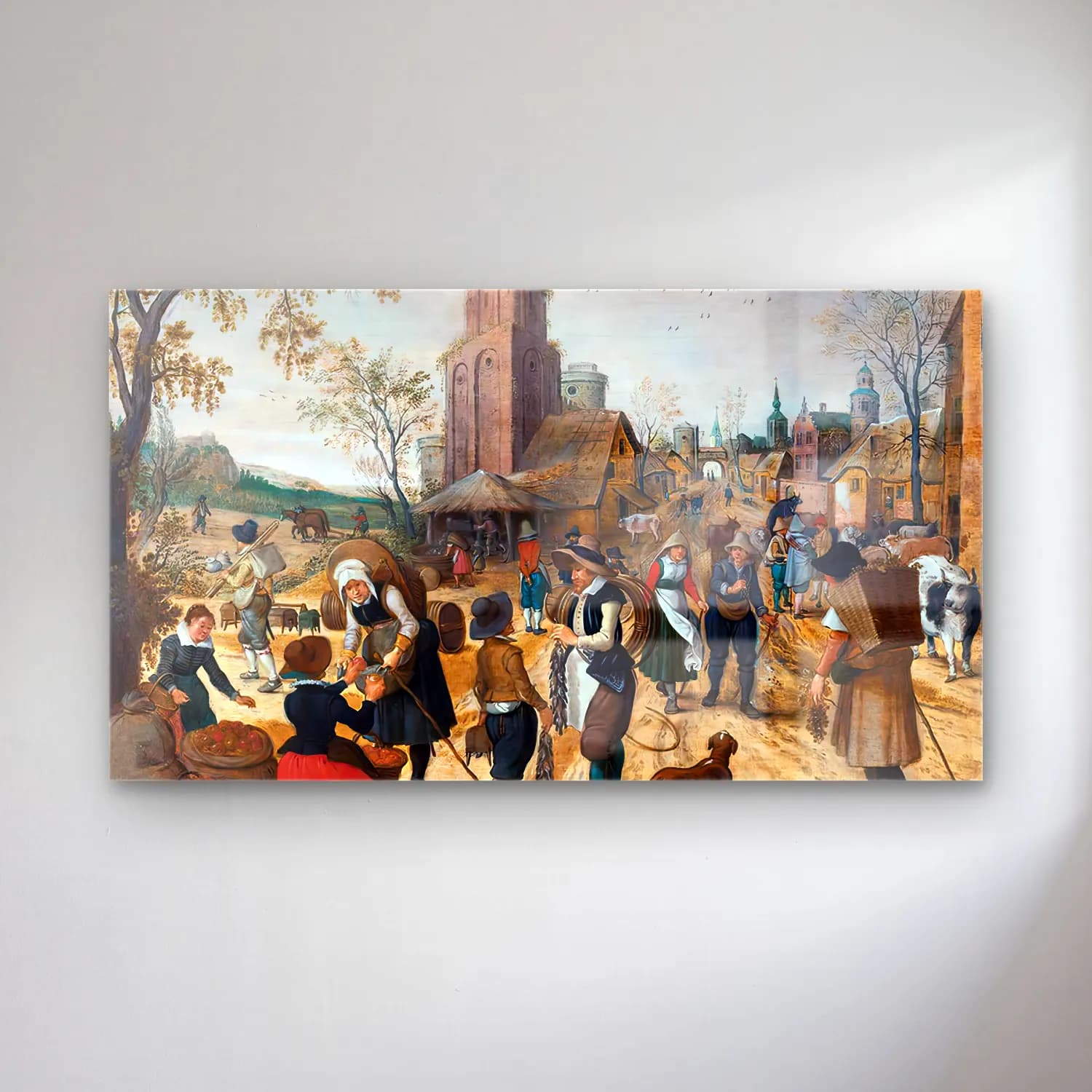 Sebastian Vrancx – Autumn, Market Scene in the Heart of a Village cam tablo — Sebastian Vrancx – Autumn, Market Scene in the Heart of a Village — yağlı boya köy sokağı