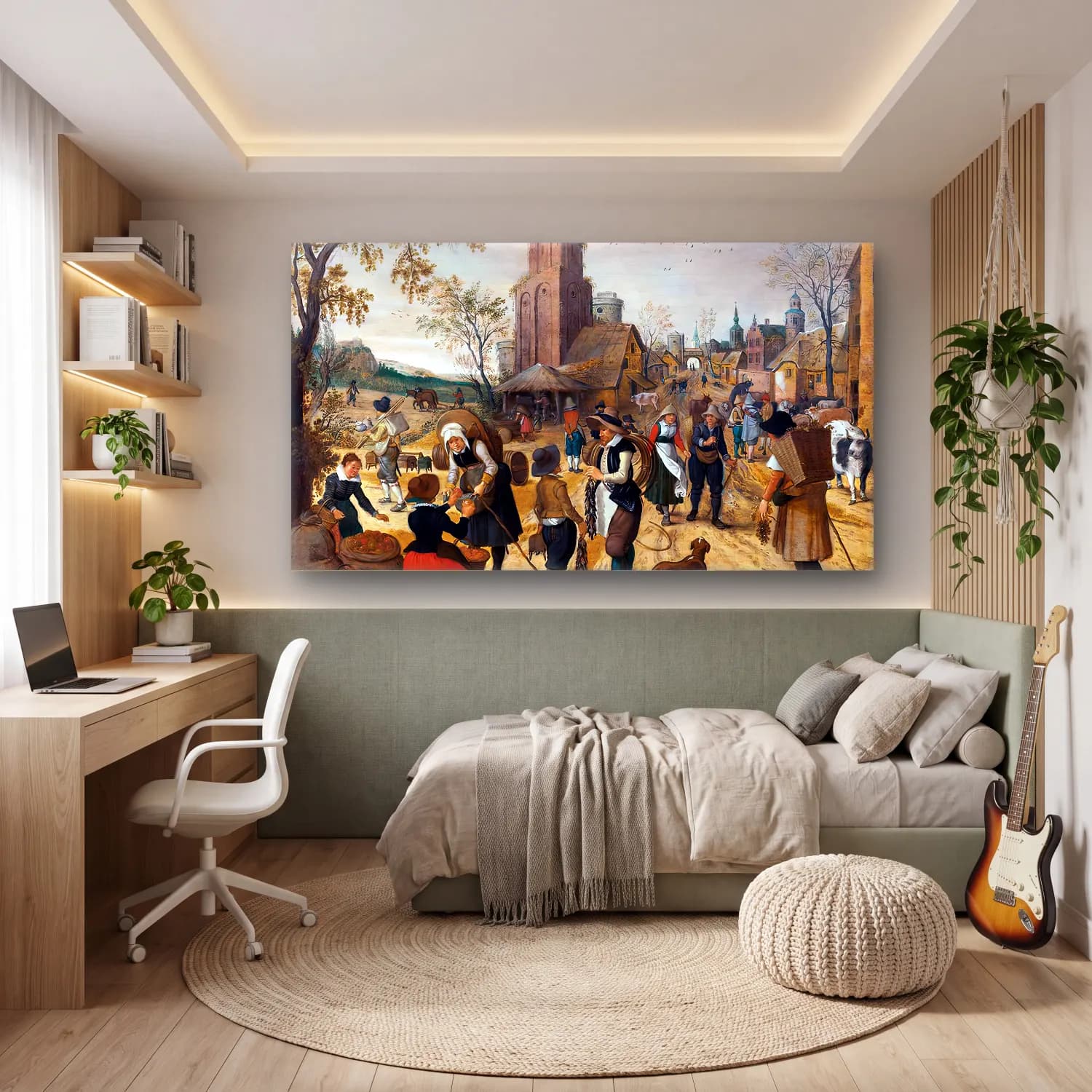 Sebastian Vrancx – Autumn, Market Scene in the Heart of a Village cam tablo — genç odasında