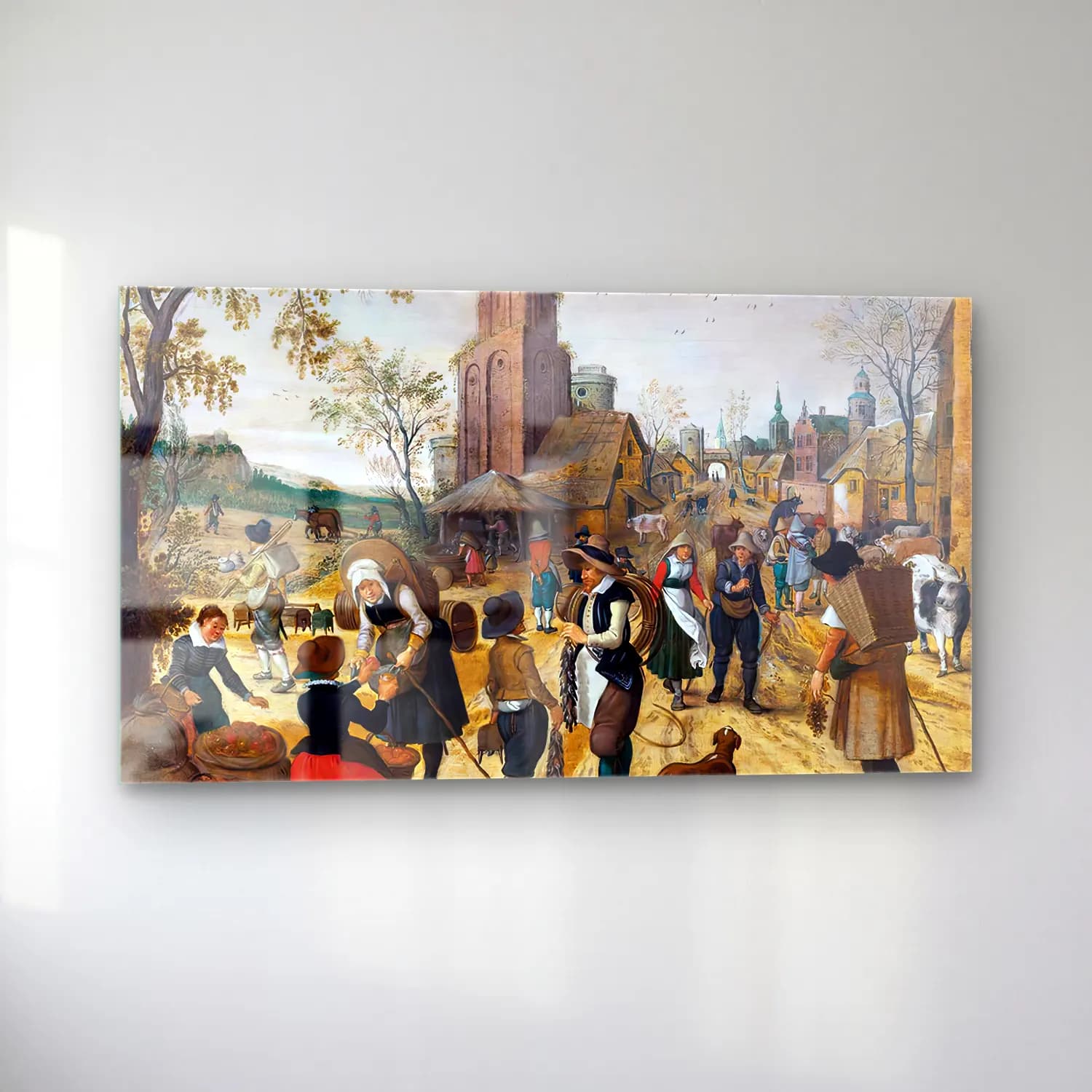 Sebastian Vrancx – Autumn, Market Scene in the Heart of a Village cam tablo — sol açıdan görünüm