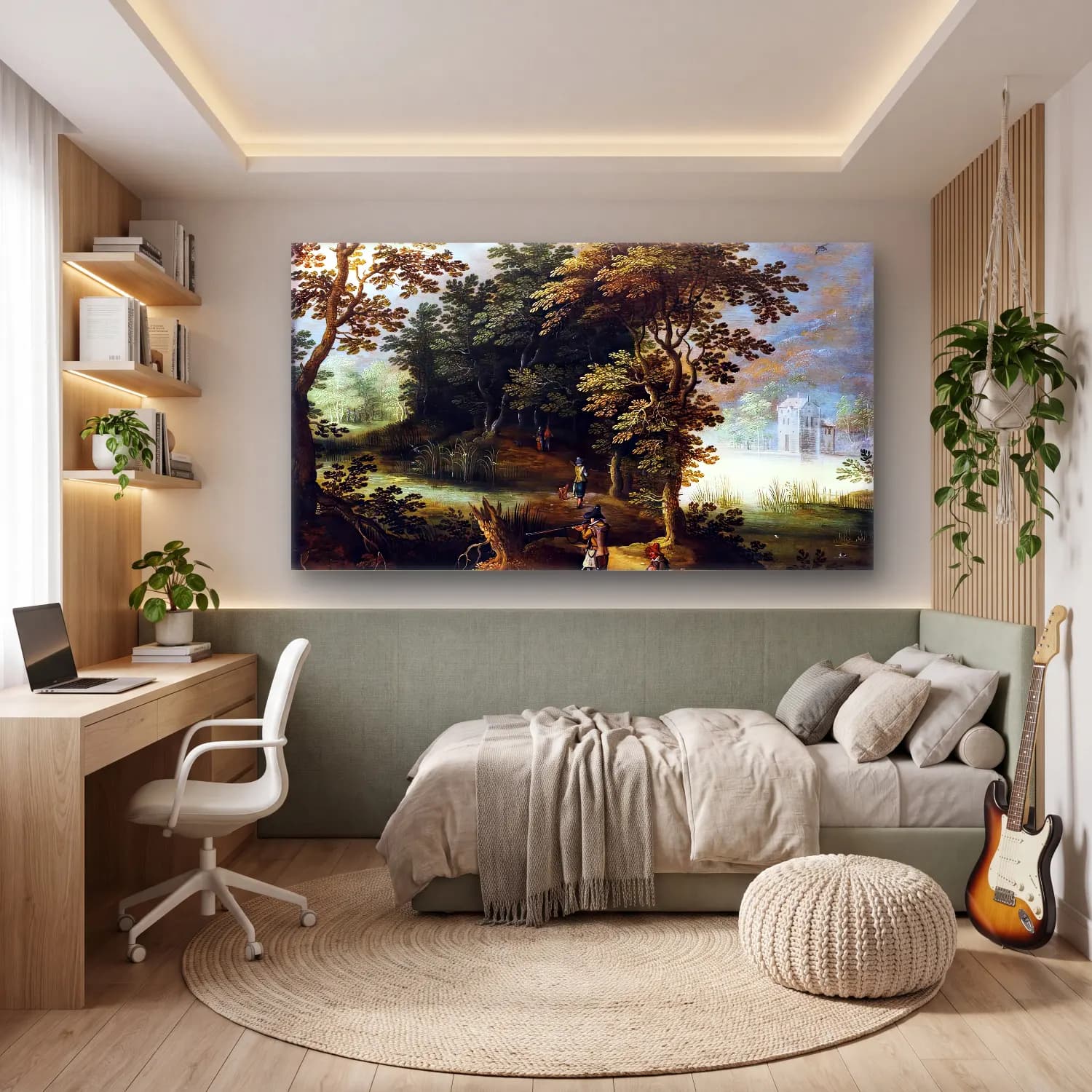 Sebastian Vrancx – Landscape with Figures Duck Flighting cam tablo — genç odasında