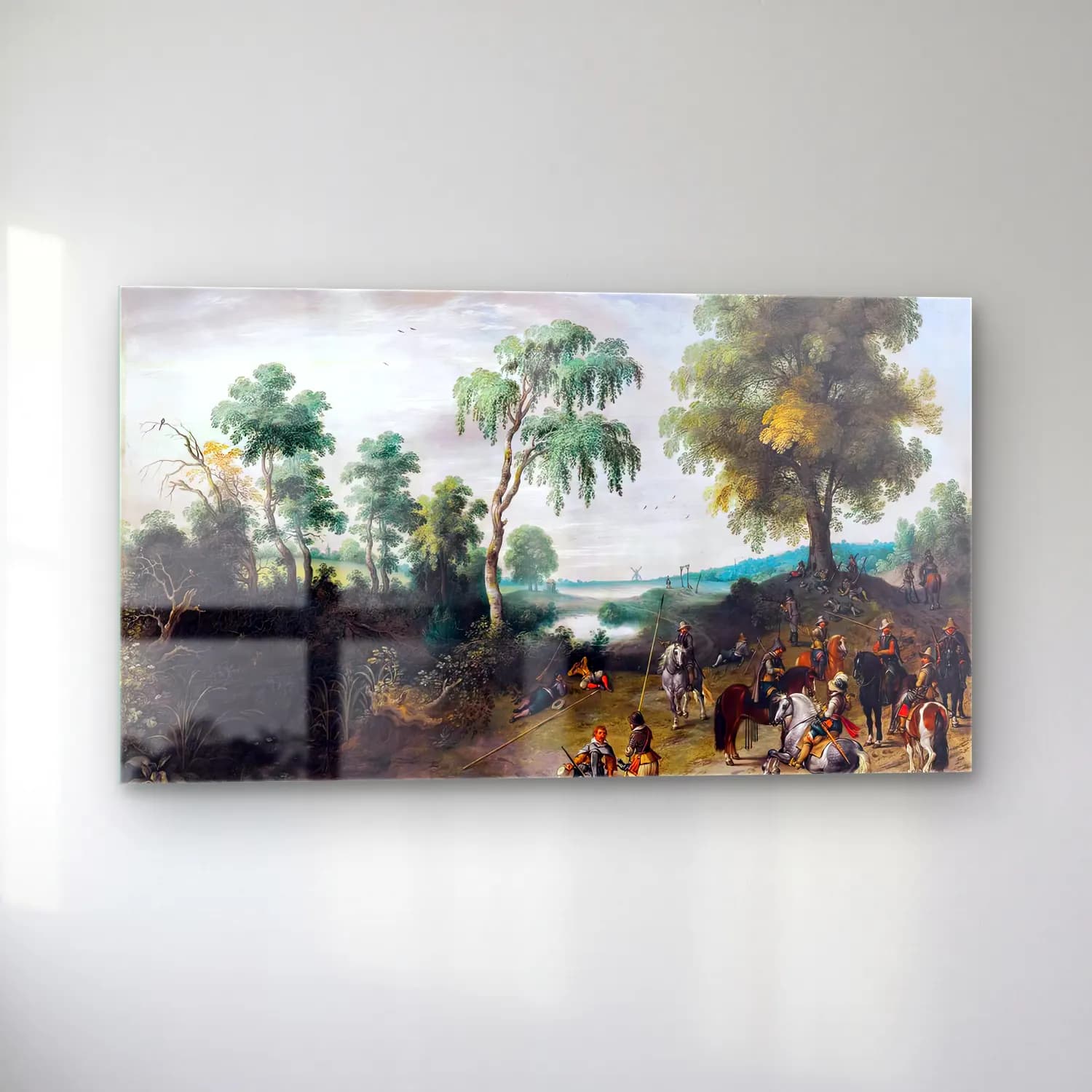 Sebastian Vrancx – Landscape with Horsemen at Rest cam tablo — sol açıdan görünüm