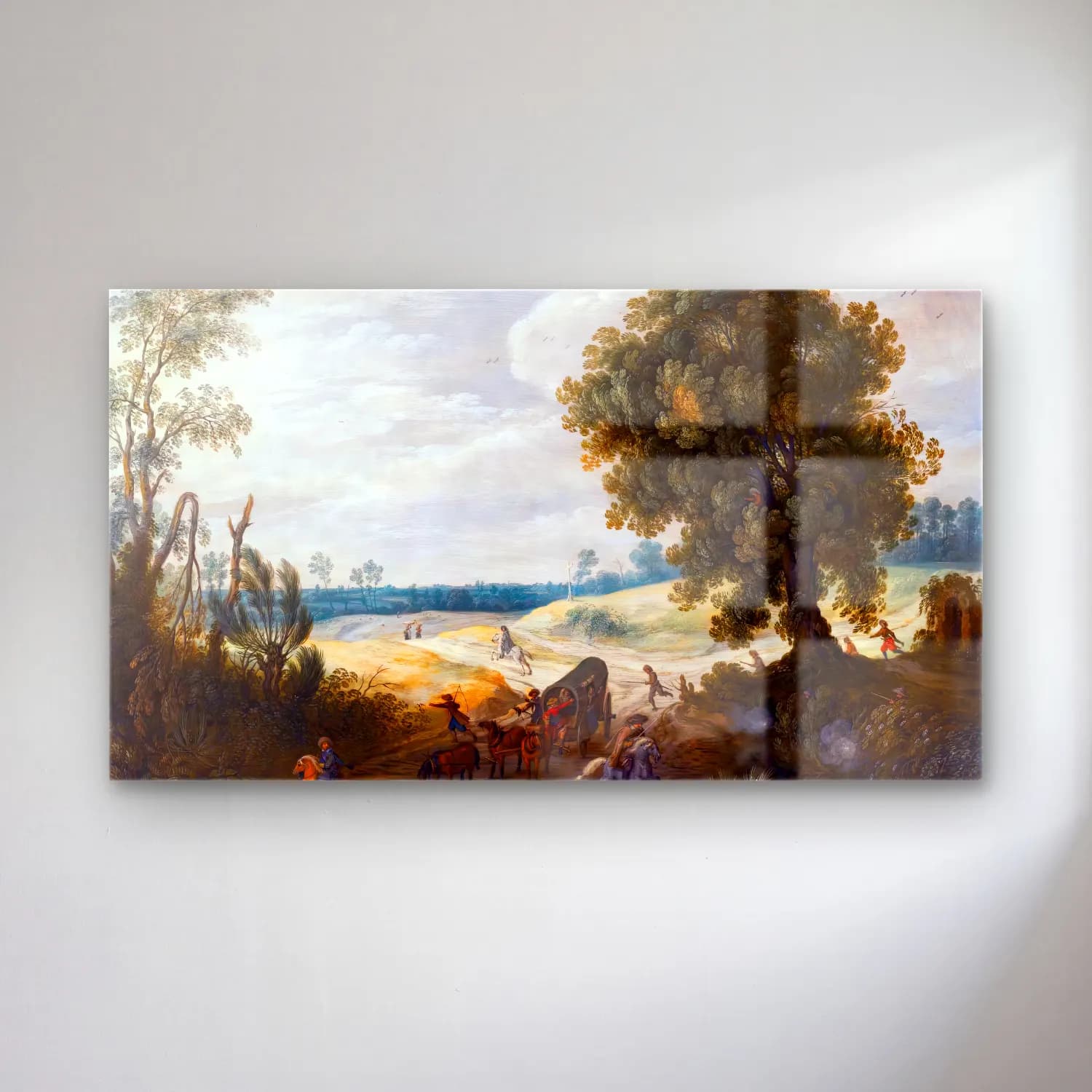 Sebastian Vrancx – Landscape with a Convoy cam tablo — Sebastian Vrancx – Landscape with a Convoy — yağlı boya kırda nehir