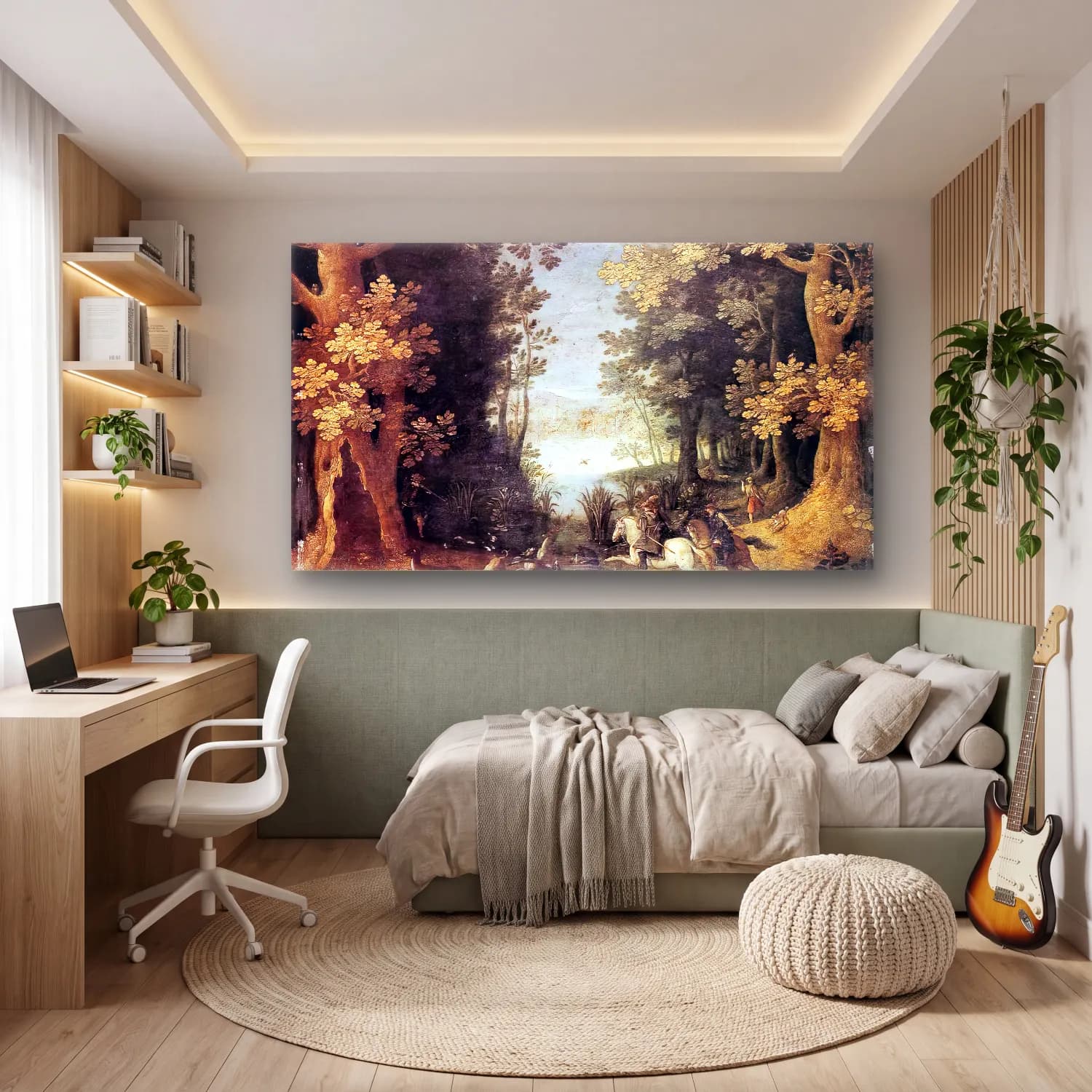 Sebastian Vrancx – Landscape with a Deer Hunt cam tablo — genç odasında