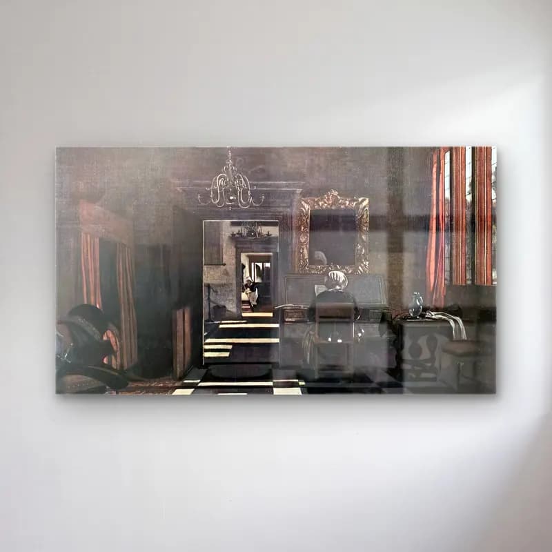 Emanuel de Witte – Interior with a Woman at the Virginals cam tablo — Emanuel de Witte – Interior with a Woman at the Virginals — siyah beyaz vintage i̇ç mekân