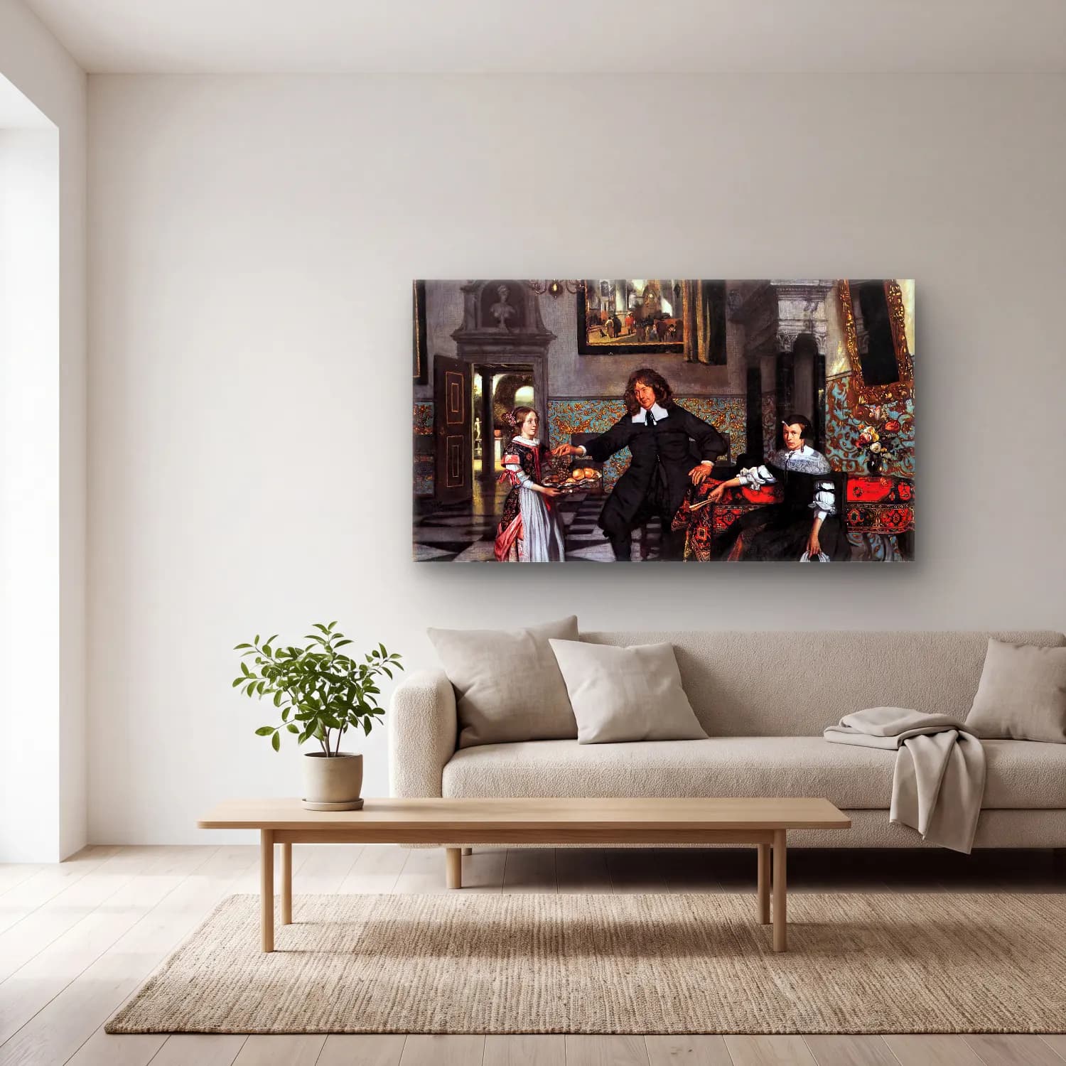Emanuel de Witte – Portrait of a Family in an Interior cam tablo — açık renk salonda