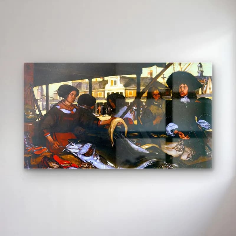 Emanuel de Witte – The Nieuwe Vismarkt cam tablo — Emanuel de Witte – The Nieuwe Vismarkt — yağlı boya çiçek pazarı