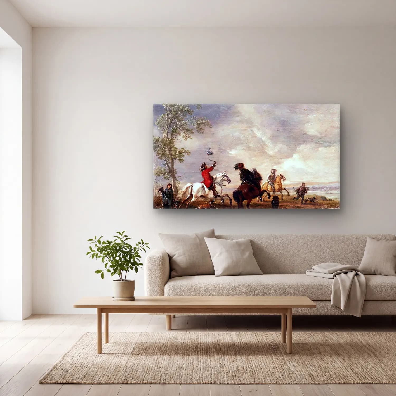 Philips Wouwerman – A Hawking Party cam tablo — açık renk salonda