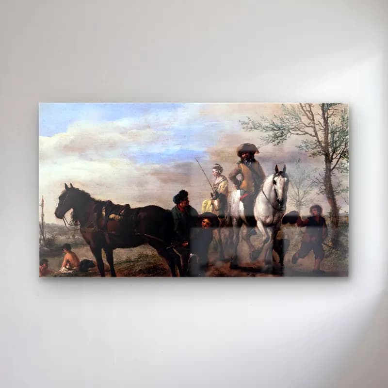 Philips Wouwerman – A Man and a Woman on Horseback (detail) cam tablo — Philips Wouwerman – A Man and a Woman on Horseback (detail) — yağlı boya savaş sahnesi