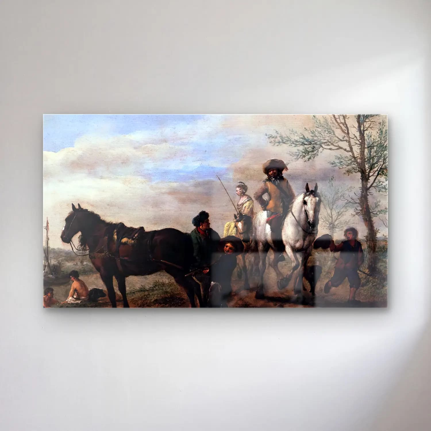 Philips Wouwerman – A Man and a Woman on Horseback (detail) cam tablo — Philips Wouwerman – A Man and a Woman on Horseback (detail) — yağlı boya savaş sahnesi