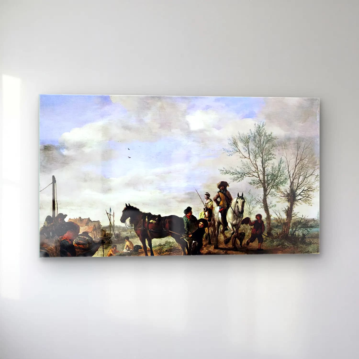Philips Wouwerman – A Man and a Woman on Horseback cam tablo — sol açıdan görünüm
