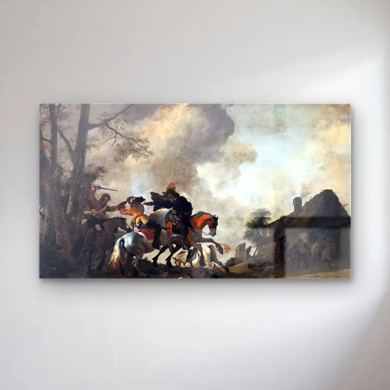 Philips Wouwerman – Battle on Horseback cam tablo — Philips Wouwerman – Battle on Horseback — yağlı boya savaş sahnesi