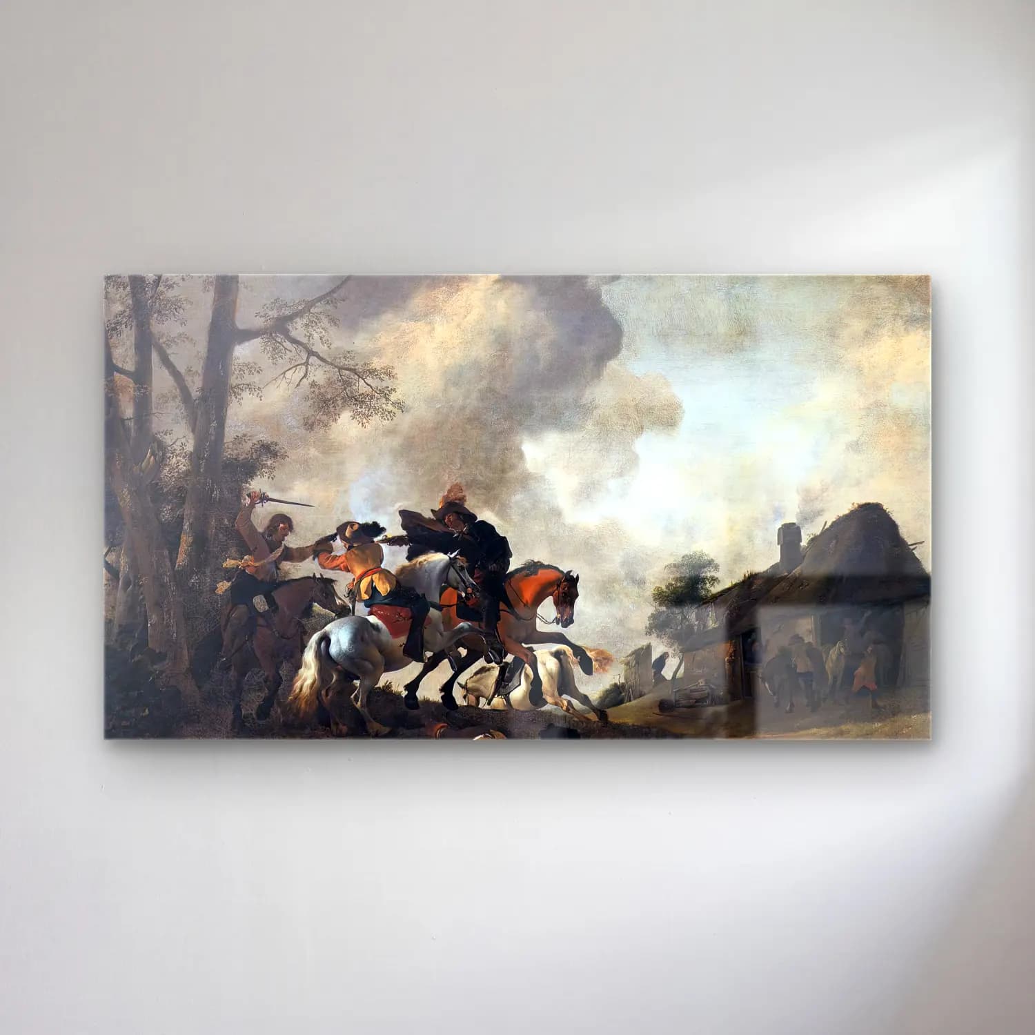 Philips Wouwerman – Battle on Horseback cam tablo — Philips Wouwerman – Battle on Horseback — yağlı boya savaş sahnesi