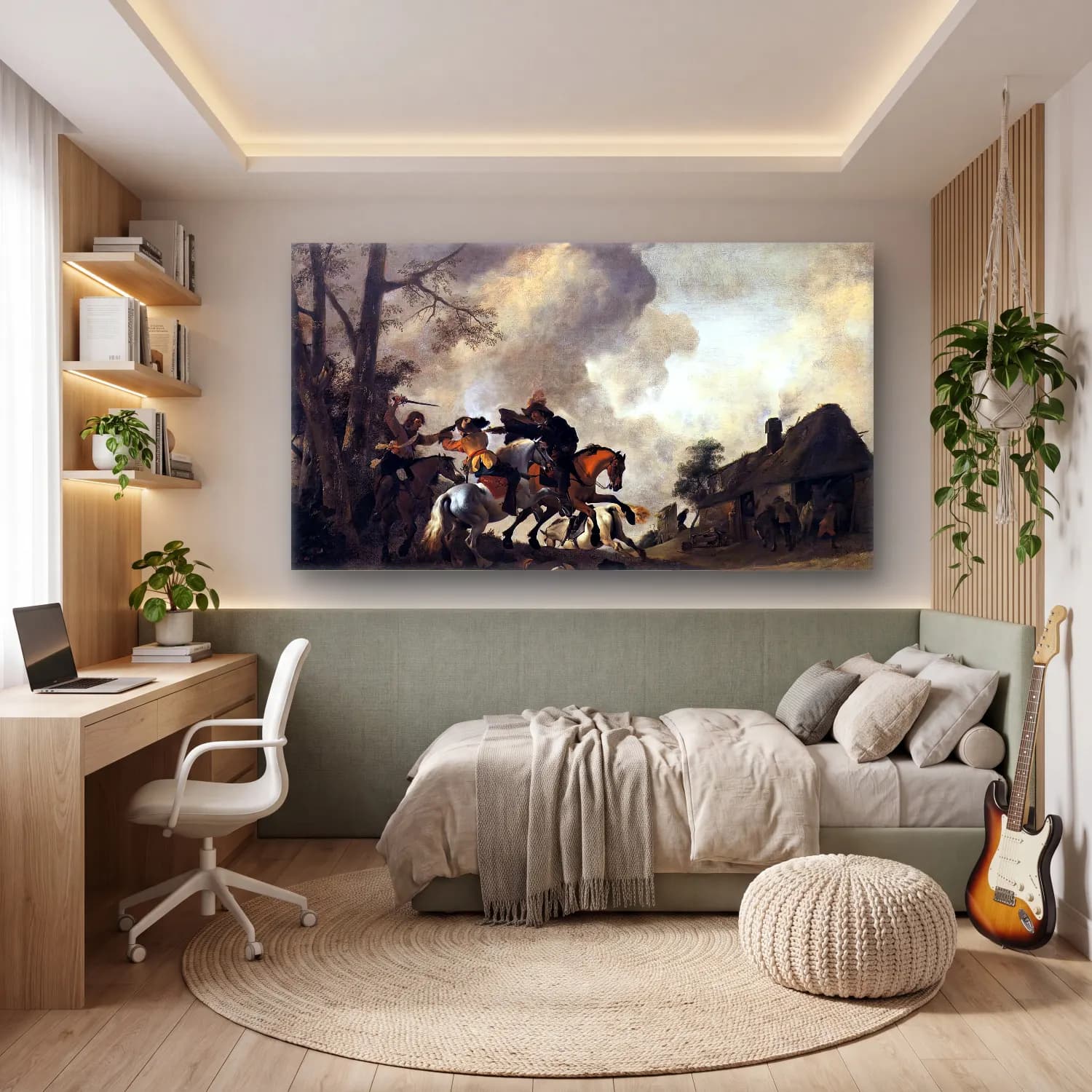 Philips Wouwerman – Battle on Horseback cam tablo — genç odasında