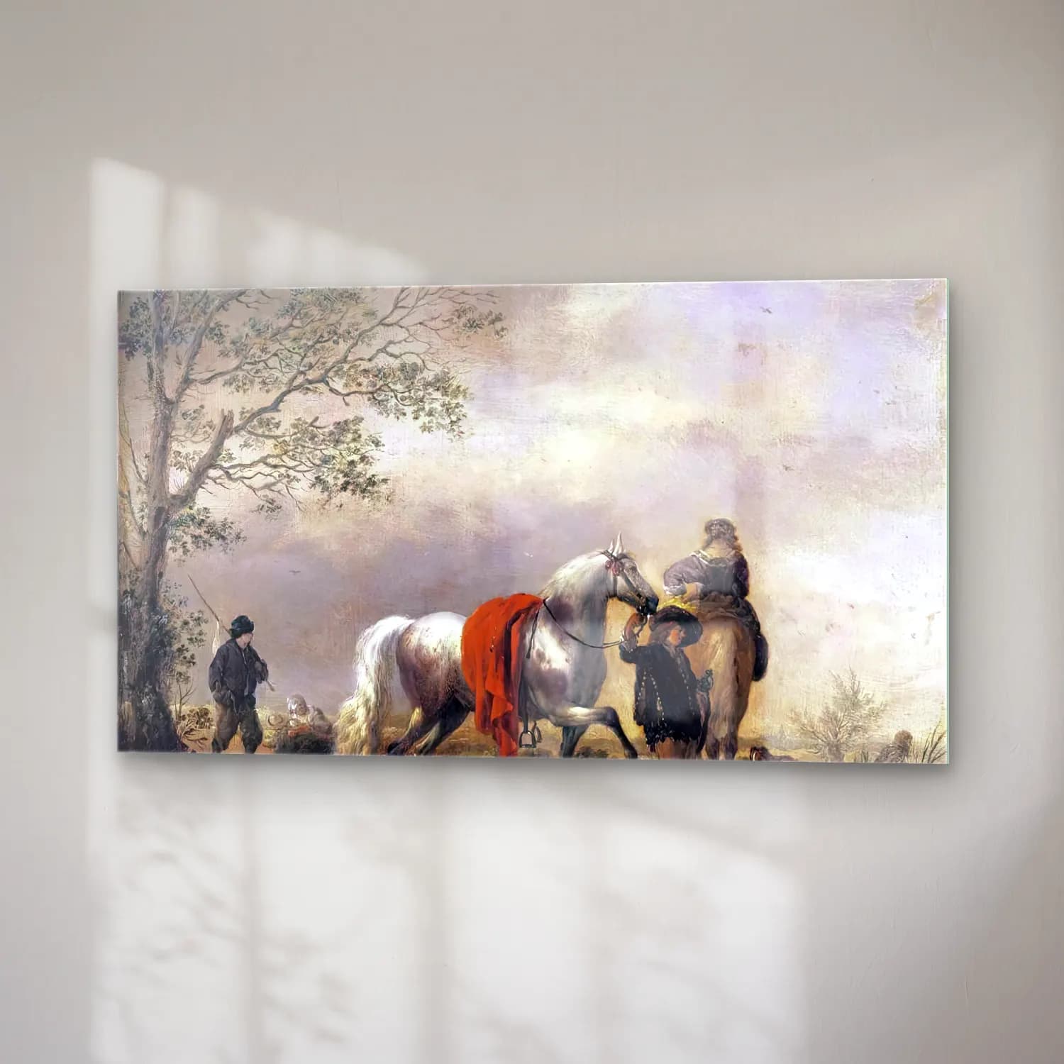 Philips Wouwerman – Cavalier Holding a Dappled Grey Horse cam tablo — sağ açıdan görünüm