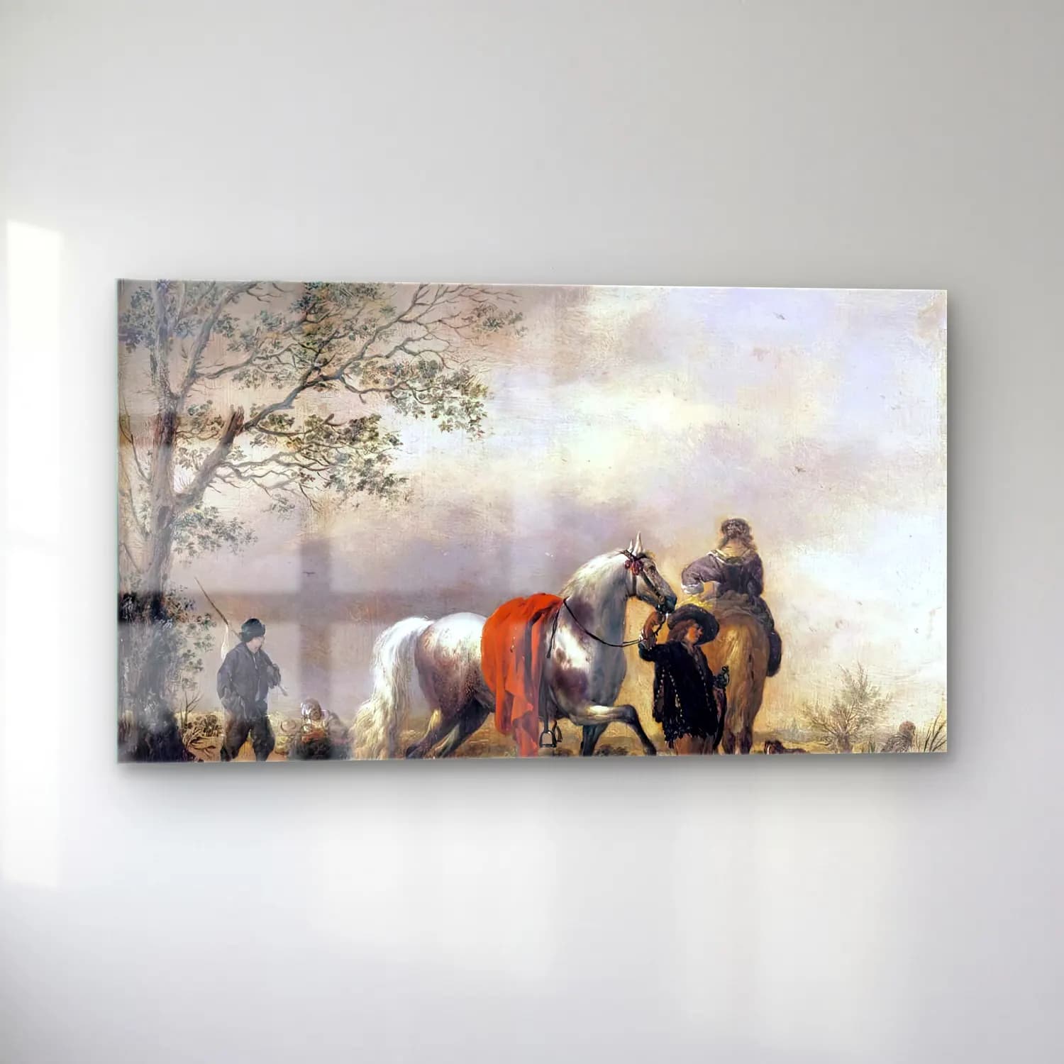 Philips Wouwerman – Cavalier Holding a Dappled Grey Horse cam tablo — sol açıdan görünüm