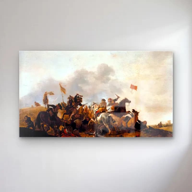 Philips Wouwerman – Cavalry Skirmish cam tablo — Philips Wouwerman – Cavalry Skirmish — yağlı boya savaş sahnesi