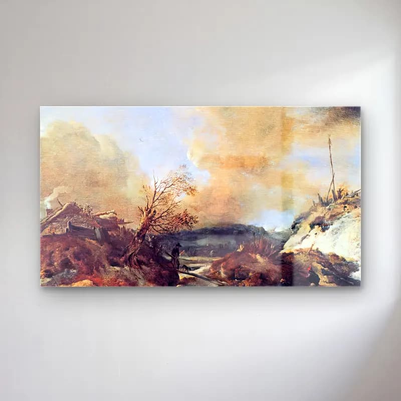 Philips Wouwerman – Dune Landscape cam tablo — Philips Wouwerman – Dune Landscape — yağlı boya karlı kış manzarası