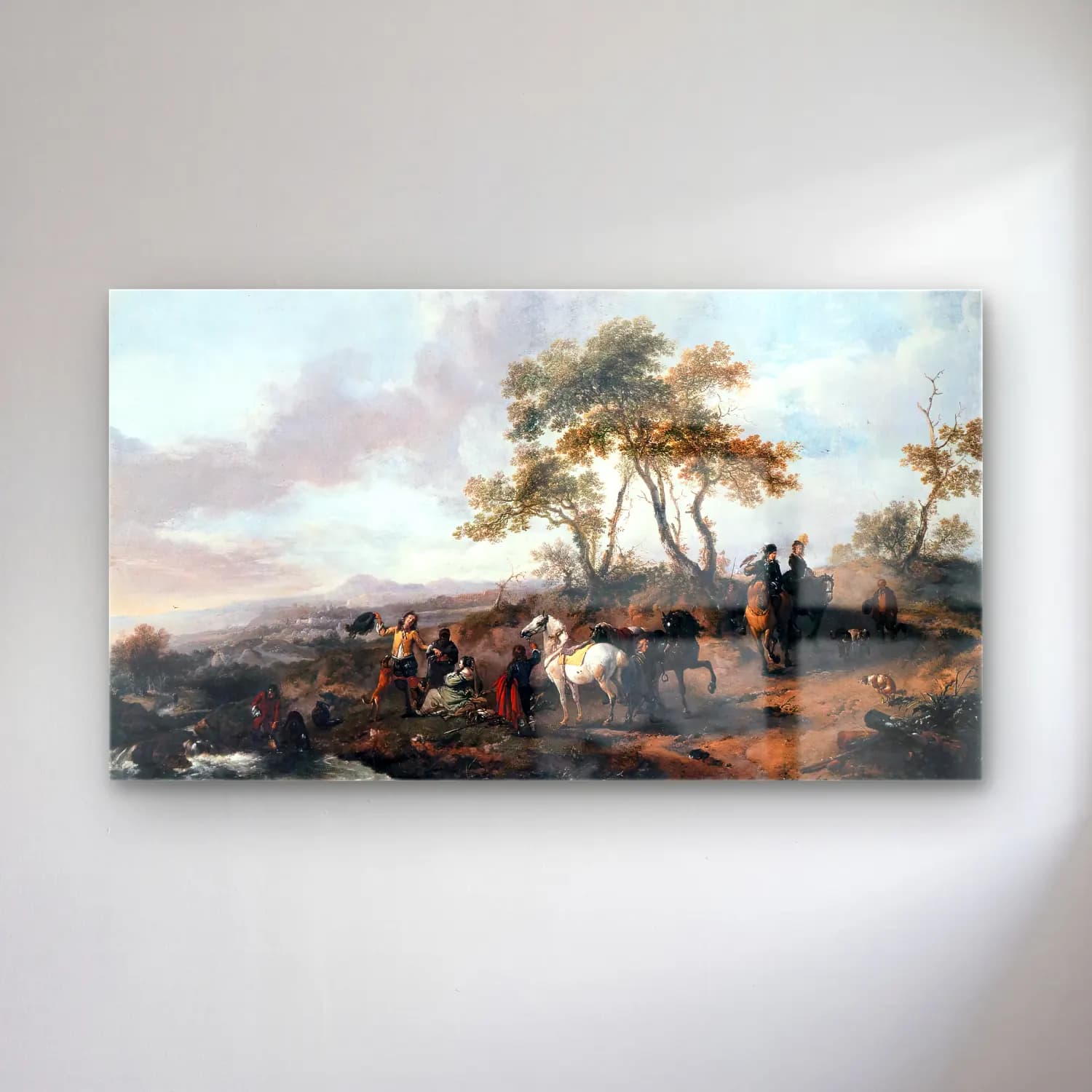 Philips Wouwerman – Halt of a Hunting Party cam tablo — Philips Wouwerman – Halt of a Hunting Party — yağlı boya savaş sahnesi