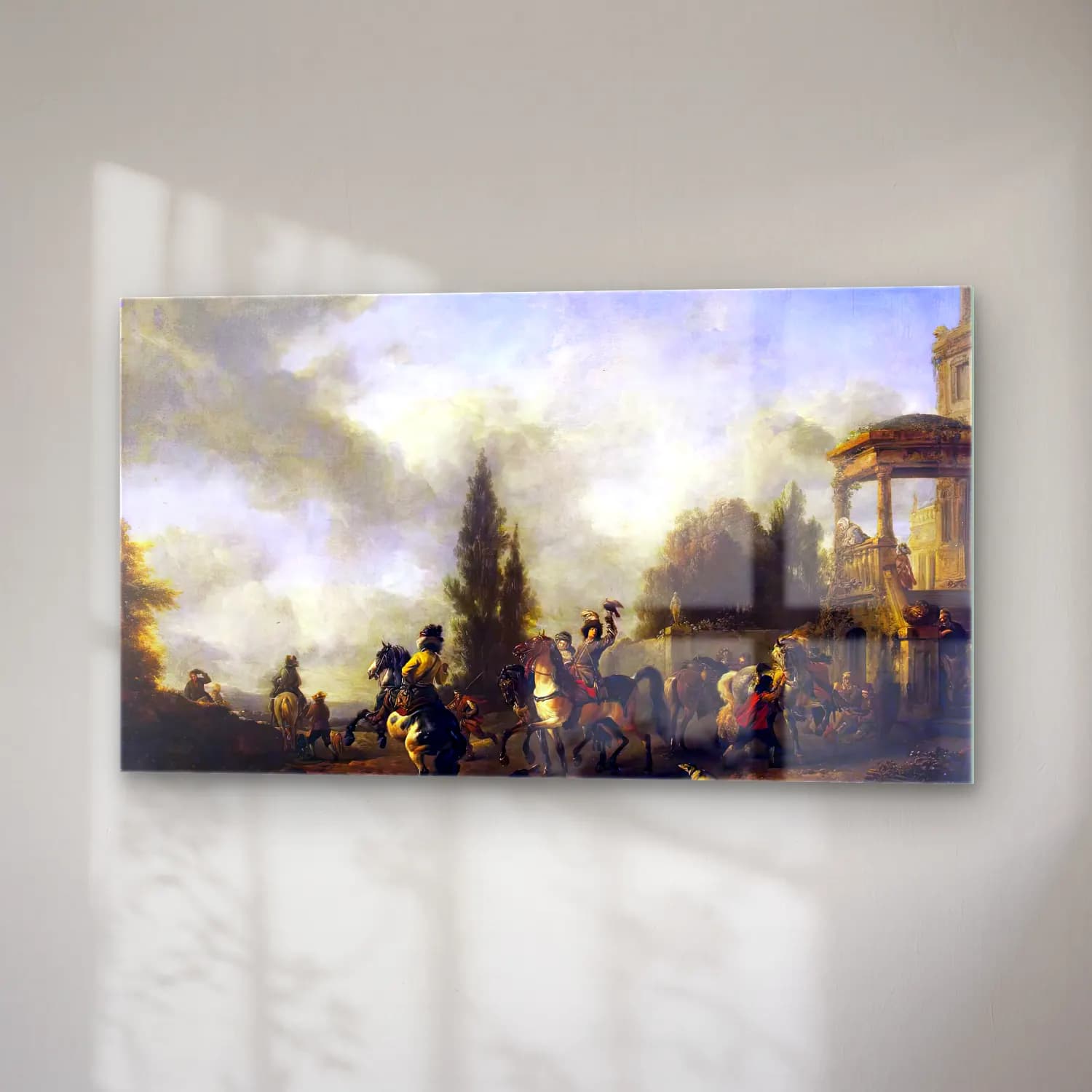 Philips Wouwerman – Huntsmen Setting Out cam tablo — sağ açıdan görünüm