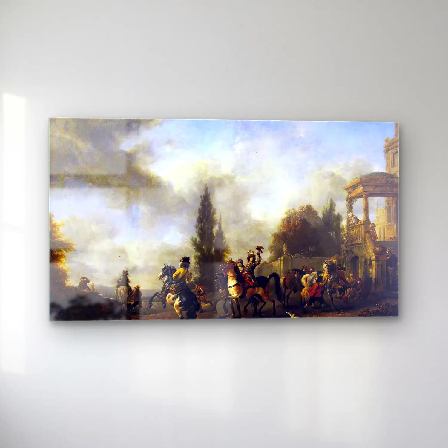 Philips Wouwerman – Huntsmen Setting Out cam tablo — sol açıdan görünüm