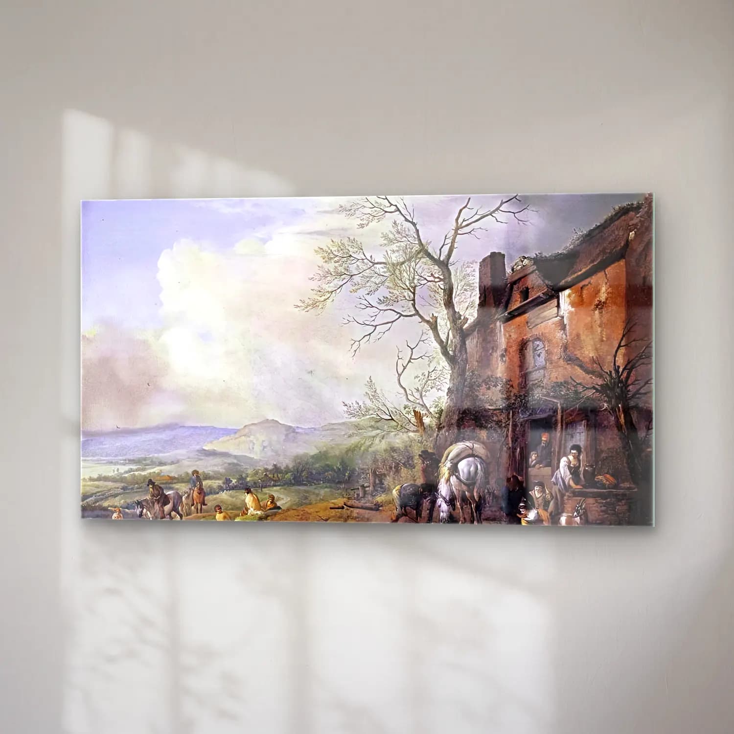 Philips Wouwerman – Landscape with Peasants by a Cottage cam tablo — sağ açıdan görünüm