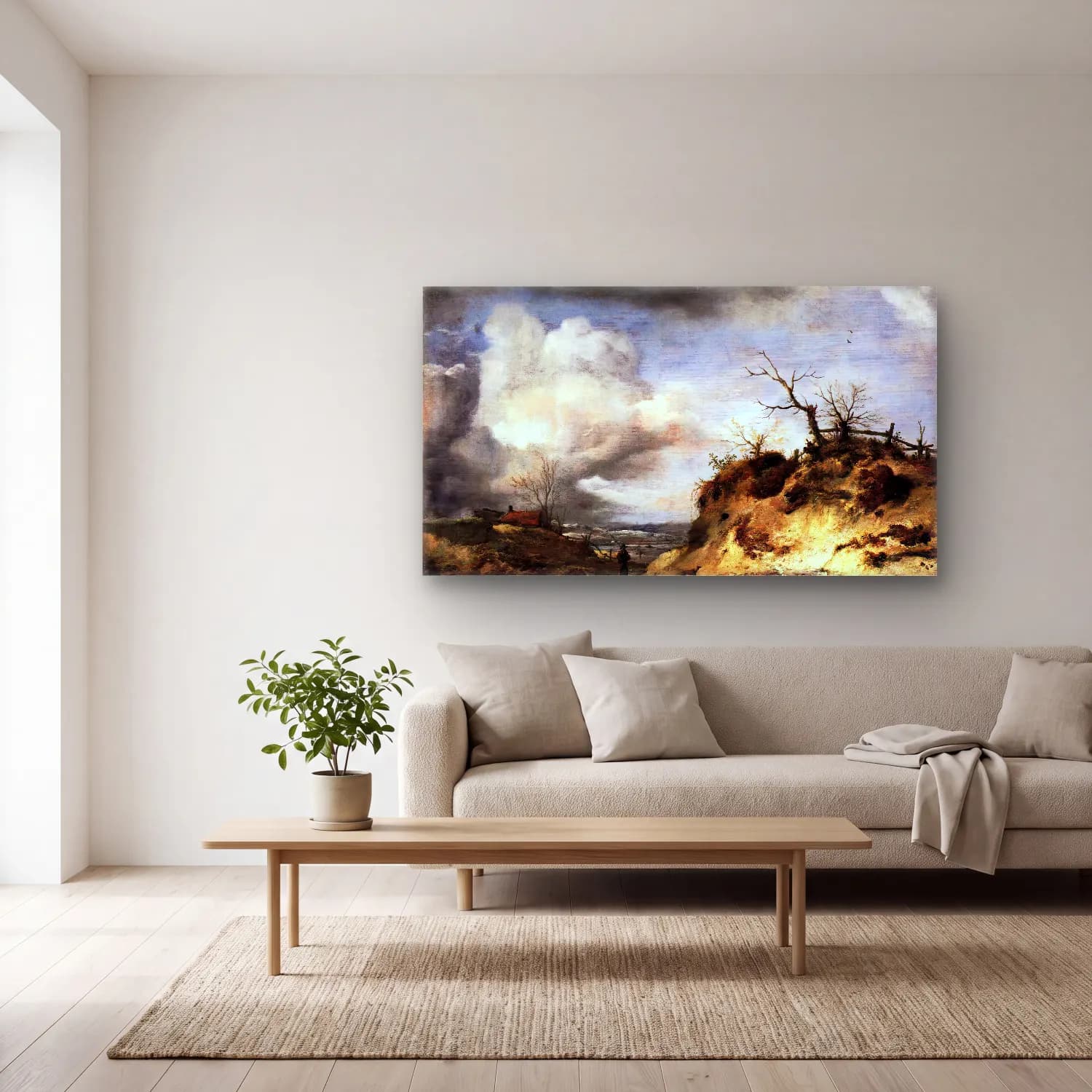 Philips Wouwerman – Path through the Dunes cam tablo — açık renk salonda