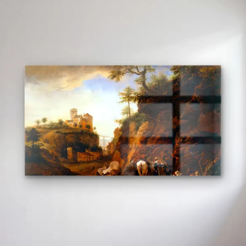 Philips Wouwerman – Rocky Landscape with Resting Travellers cam tablo — Philips Wouwerman – Rocky Landscape with Resting Travellers — yağlı boya köy sokağı