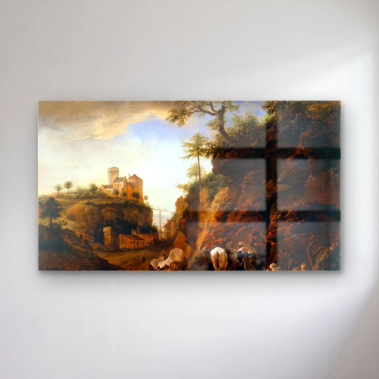 Philips Wouwerman – Rocky Landscape with Resting Travellers cam tablo — Philips Wouwerman – Rocky Landscape with Resting Travellers — yağlı boya köy sokağı