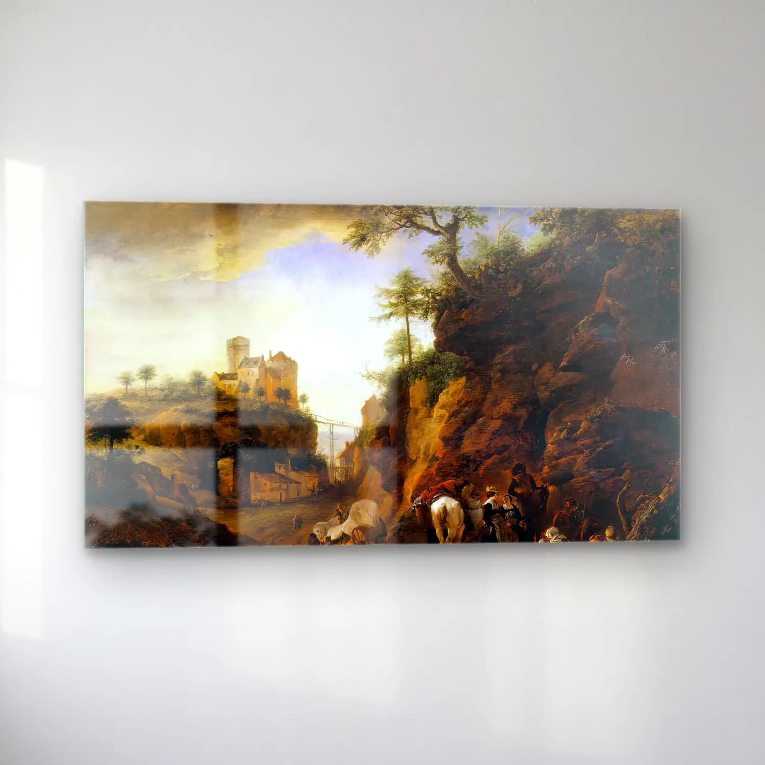 Philips Wouwerman – Rocky Landscape with Resting Travellers cam tablo — sol açıdan görünüm