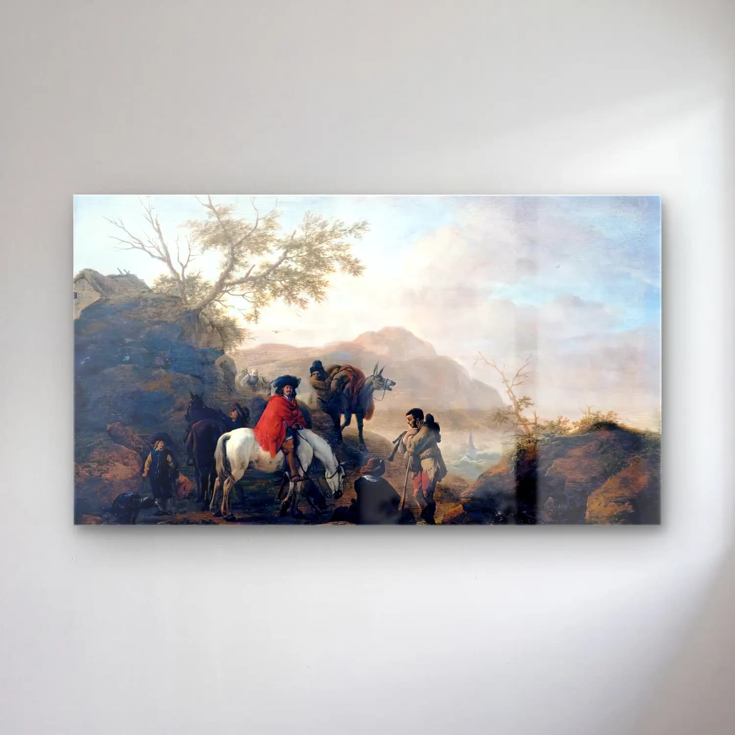 Philips Wouwerman – Scene on a Rocky Road cam tablo — Philips Wouwerman – Scene on a Rocky Road — yağlı boya dağ manzarası