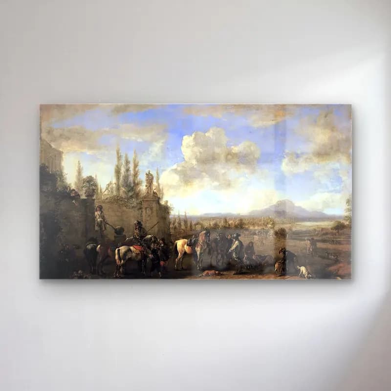 Philips Wouwerman – Setting out on the Hunt cam tablo — Philips Wouwerman – Setting out on the Hunt — yağlı boya savaş sahnesi