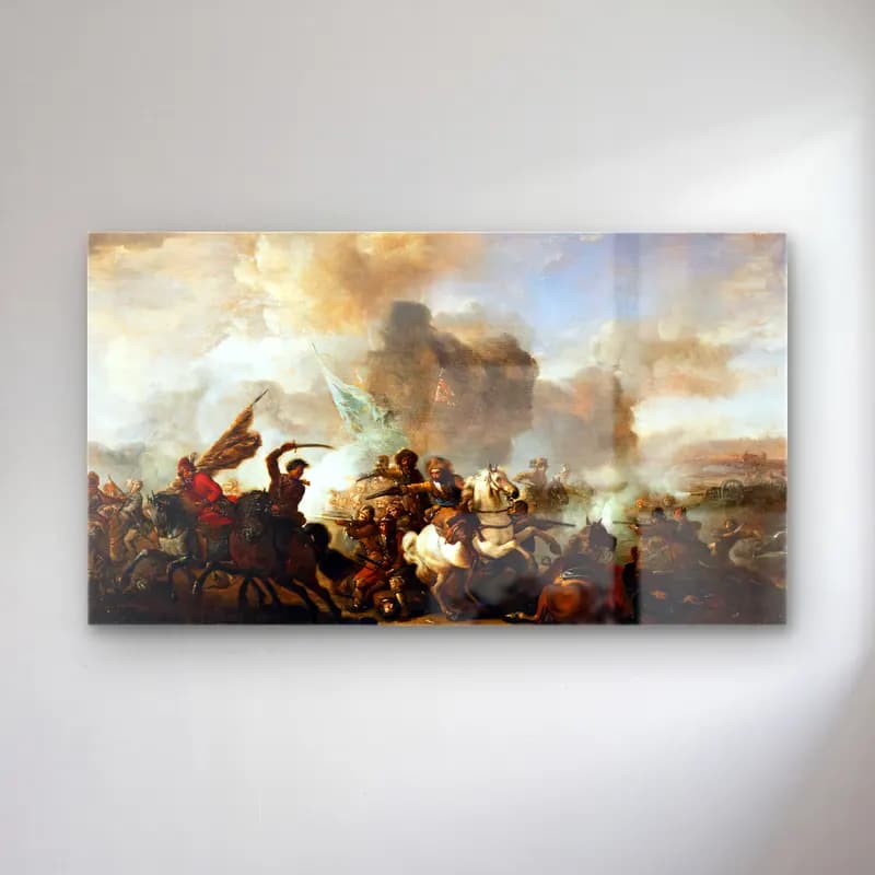 Philips Wouwerman – Skirmish of Horsemen between Orientals and Imperials cam tablo — Philips Wouwerman – Skirmish of Horsemen between Orientals and Imperials — yağlı boya savaş sahnesi