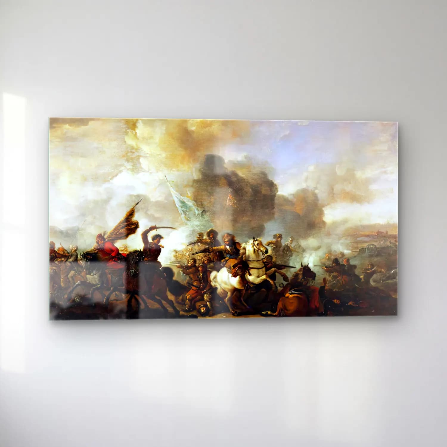 Philips Wouwerman – Skirmish of Horsemen between Orientals and Imperials cam tablo — sol açıdan görünüm