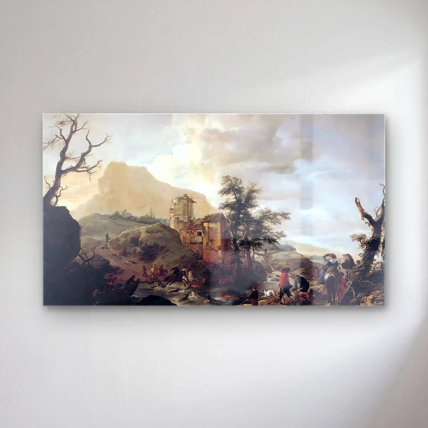 Philips Wouwerman – Stag Hunt in a River cam tablo — Philips Wouwerman – Stag Hunt in a River — yağlı boya savaş sahnesi