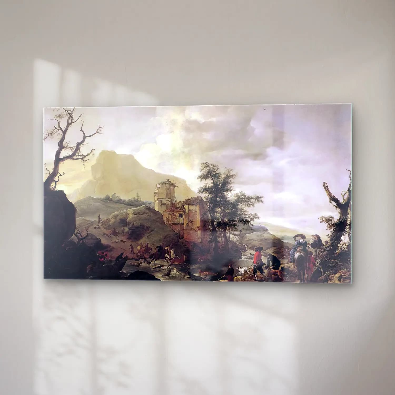 Philips Wouwerman – Stag Hunt in a River cam tablo — sağ açıdan görünüm
