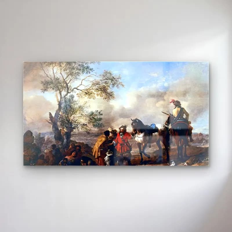Philips Wouwerman – The Halt at a Gypsy Camp cam tablo — Philips Wouwerman – The Halt at a Gypsy Camp — vintage savaş sahnesi