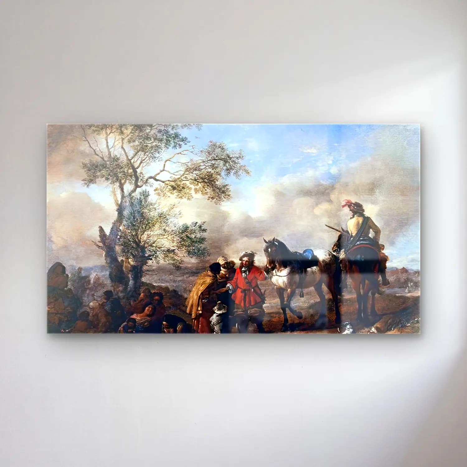 Philips Wouwerman – The Halt at a Gypsy Camp cam tablo — Philips Wouwerman – The Halt at a Gypsy Camp — vintage savaş sahnesi