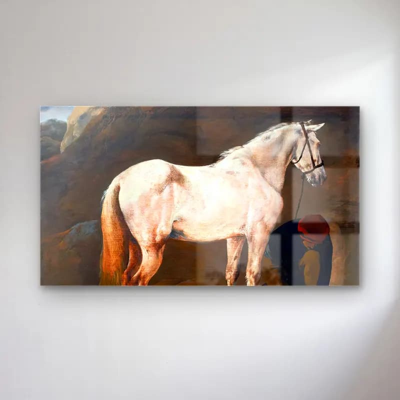 Philips Wouwerman – White Horse in a Landscape with a Groom cam tablo — Philips Wouwerman – White Horse in a Landscape with a Groom — yağlı boya at