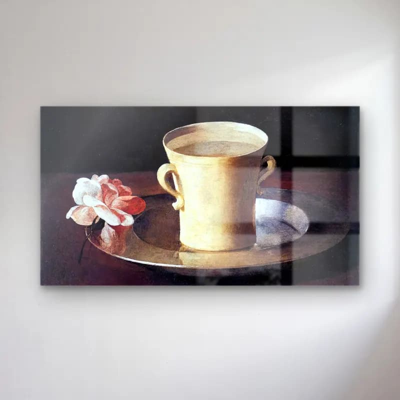 Francisco de Zurbarán – Cup of Water and a Rose on a Silver Plate cam tablo — Francisco de Zurbarán – Cup of Water and a Rose on a Silver Plate — yağlı boya çay fincanı