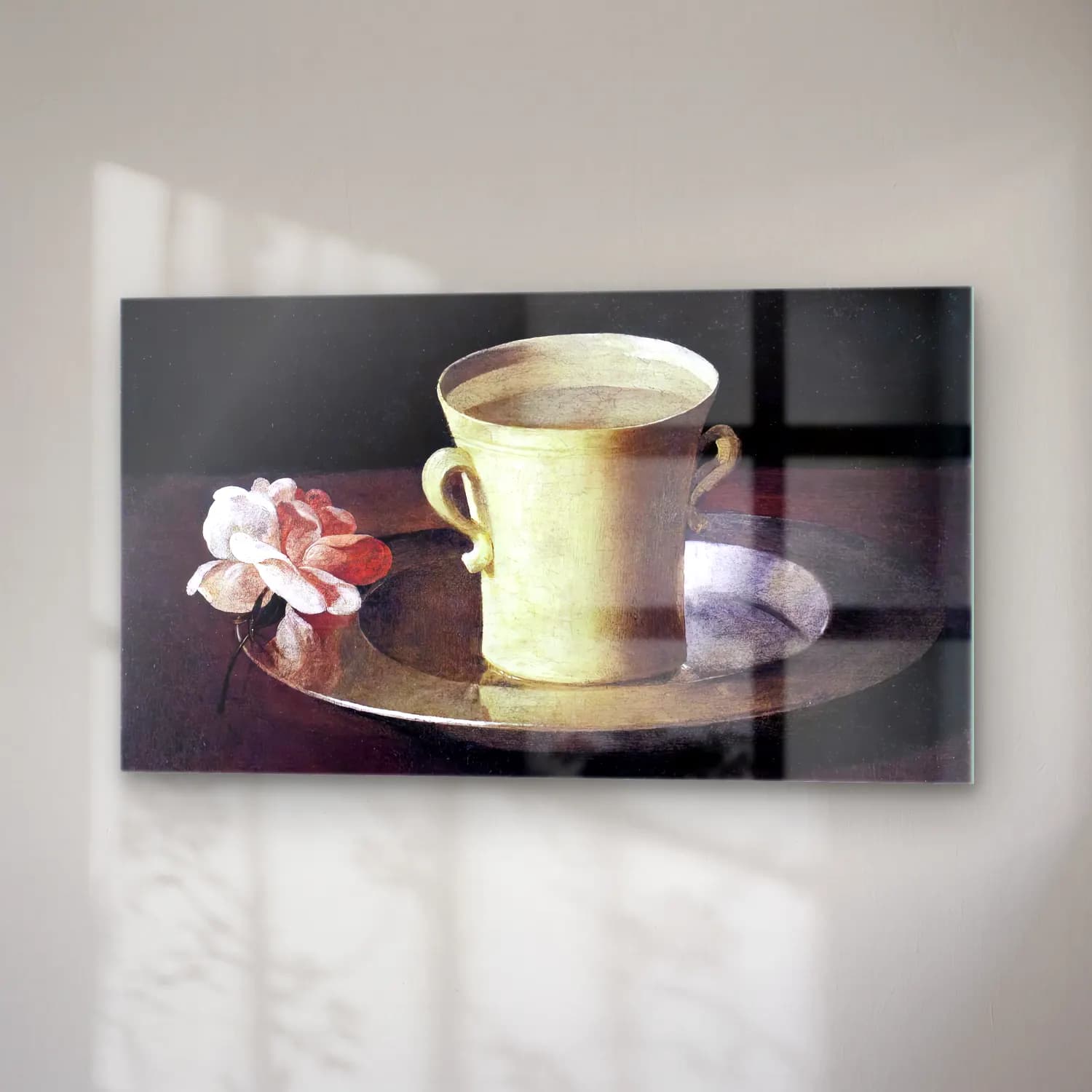 Francisco de Zurbarán – Cup of Water and a Rose on a Silver Plate cam tablo — sağ açıdan görünüm