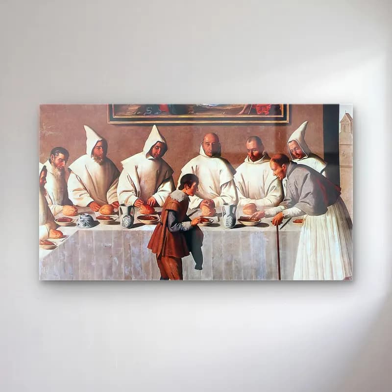 Francisco de Zurbarán – St Hugo of Grenoble in the Carthusian Refectory cam tablo — Francisco de Zurbarán – St Hugo of Grenoble in the Carthusian Refectory — vintage dini sahne