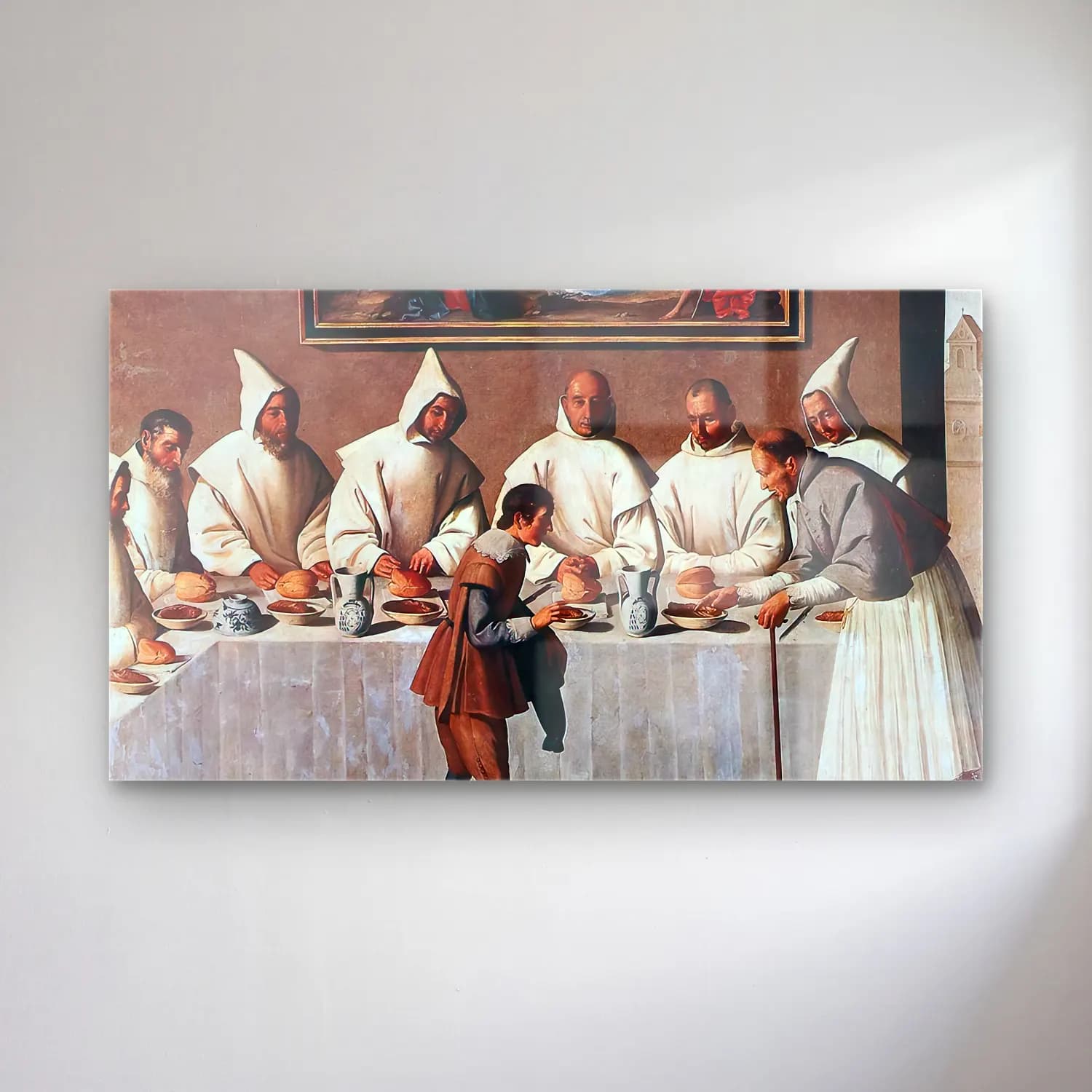 Francisco de Zurbarán – St Hugo of Grenoble in the Carthusian Refectory cam tablo — Francisco de Zurbarán – St Hugo of Grenoble in the Carthusian Refectory — vintage dini sahne