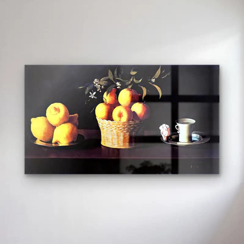 Francisco de Zurbarán – Still-life with Lemons, Oranges and Rose cam tablo — Francisco de Zurbarán – Still-life with Lemons, Oranges and Rose — yağlı boya meyveli natürmort