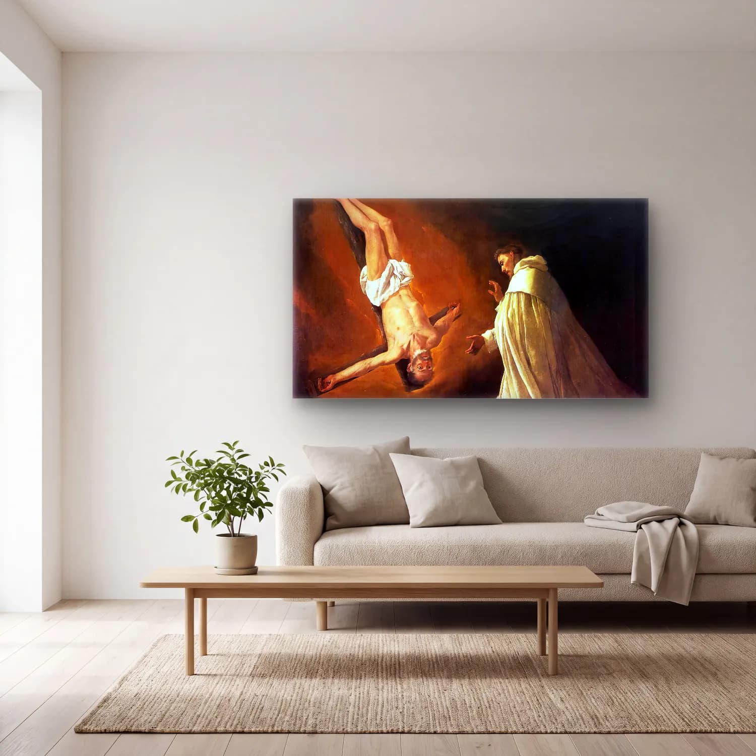 Francisco de Zurbarán – The Apparition of Apostle St Peter to St Peter of Nolasco cam tablo — açık renk salonda
