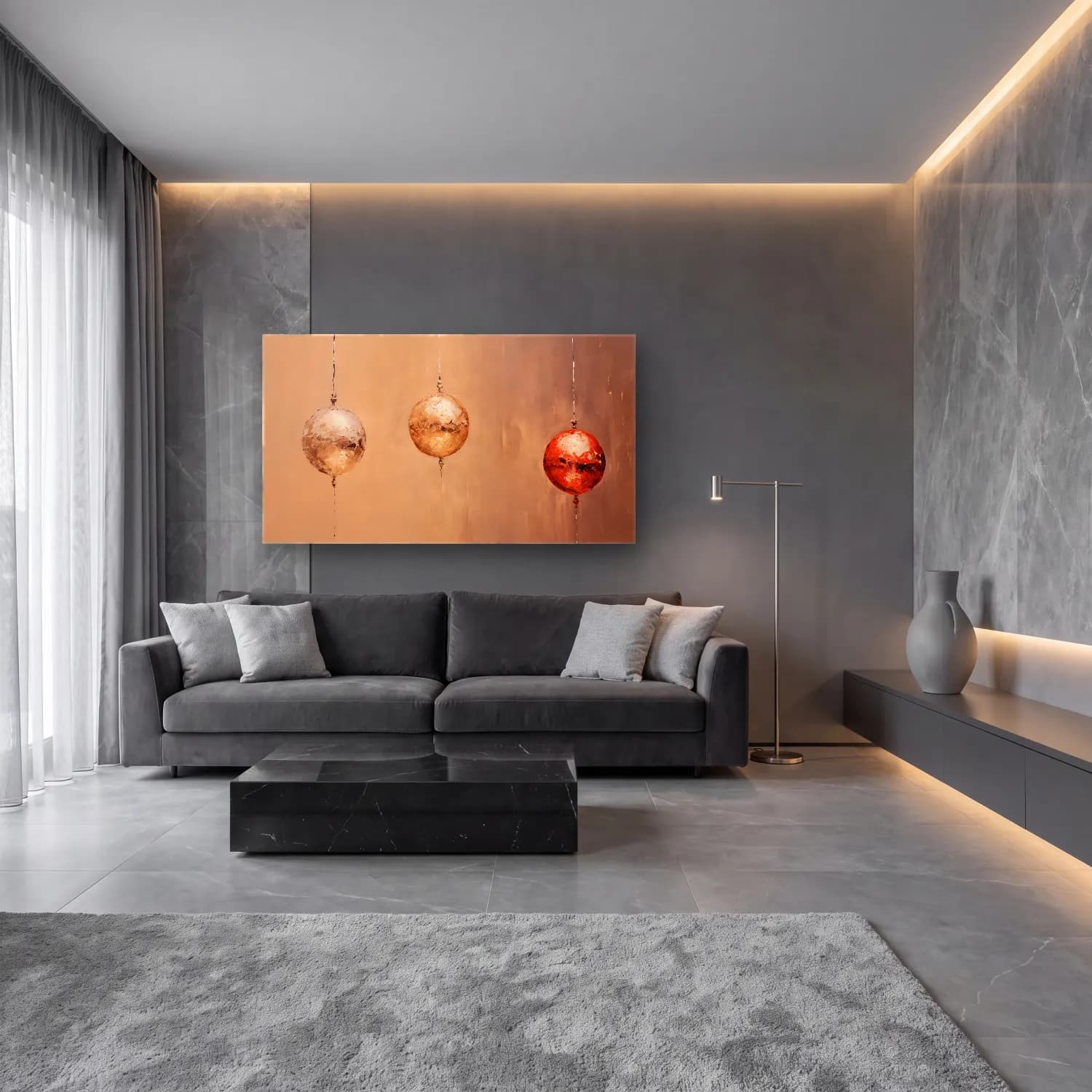 Modern Soyut Yılbaşı Süsleri cam tablo — lüks salon duvarında