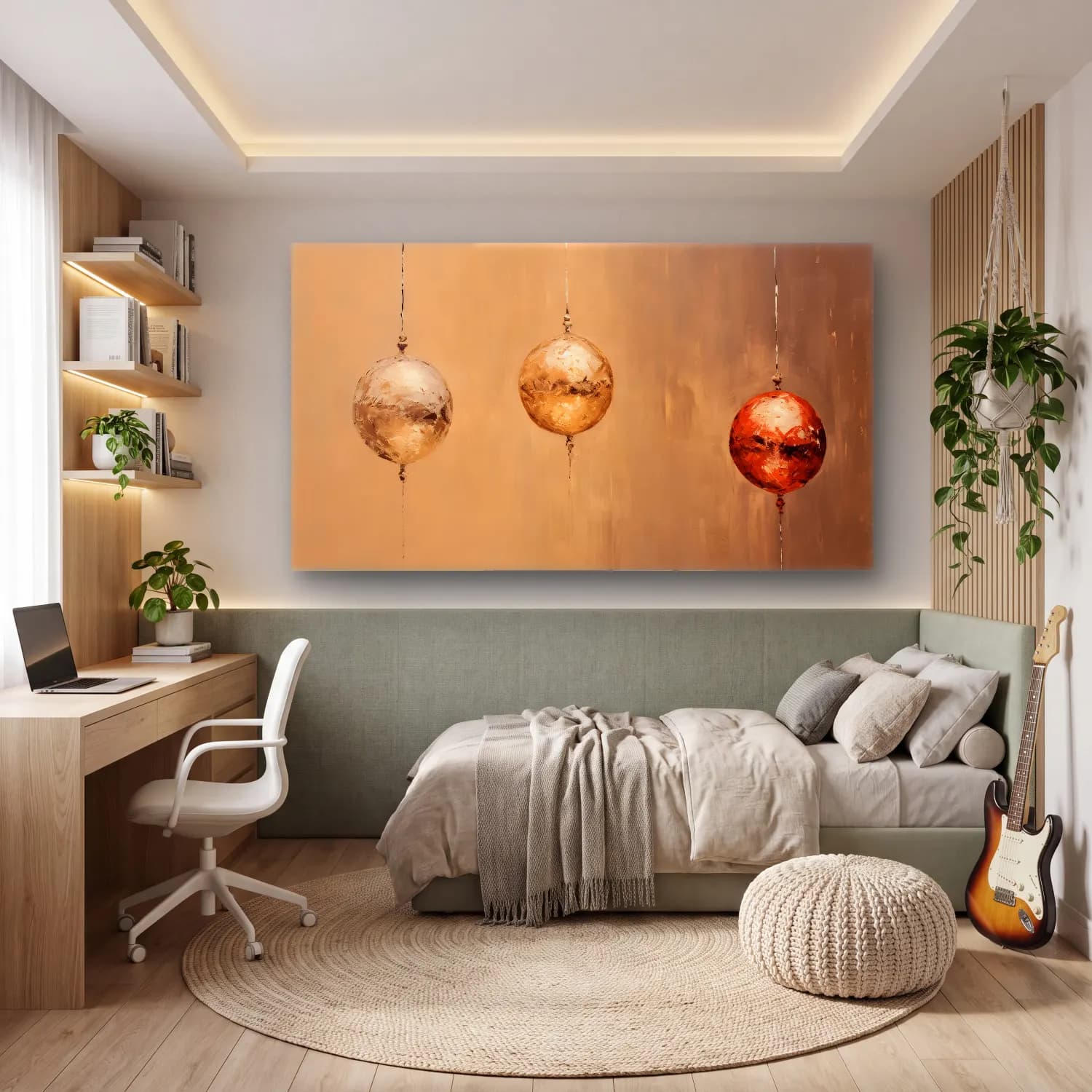 Modern Soyut Yılbaşı Süsleri cam tablo — genç odasında