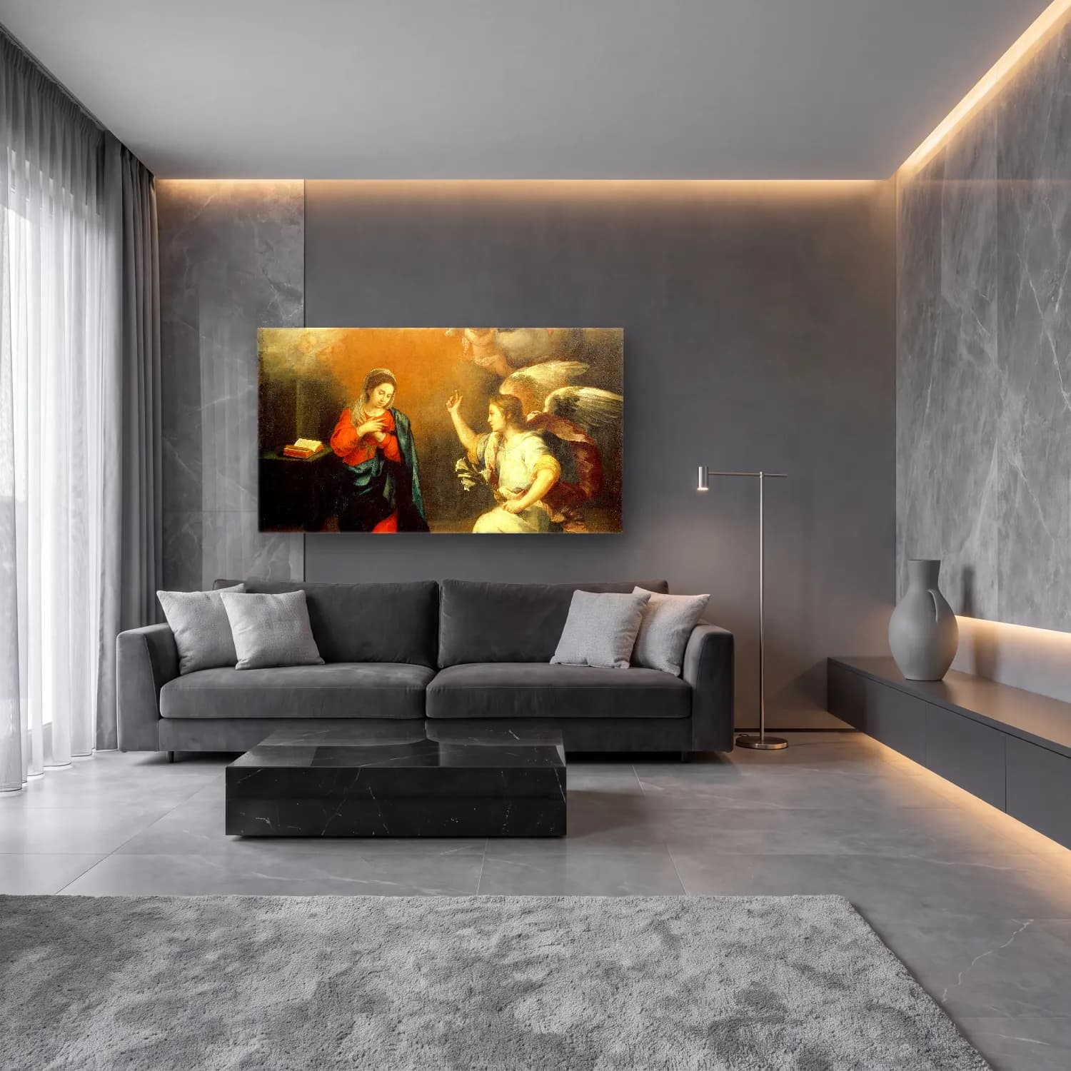 Yağlı Boya Dini Sahne No. 68 cam tablo — lüks salon duvarında