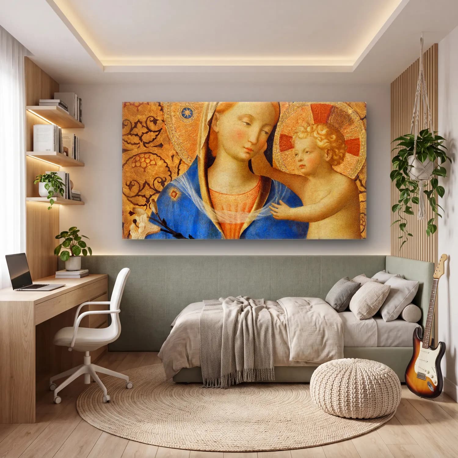 Yağlı Boya Anne ve Çocuk – Mavi Tonlar cam tablo — genç odasında
