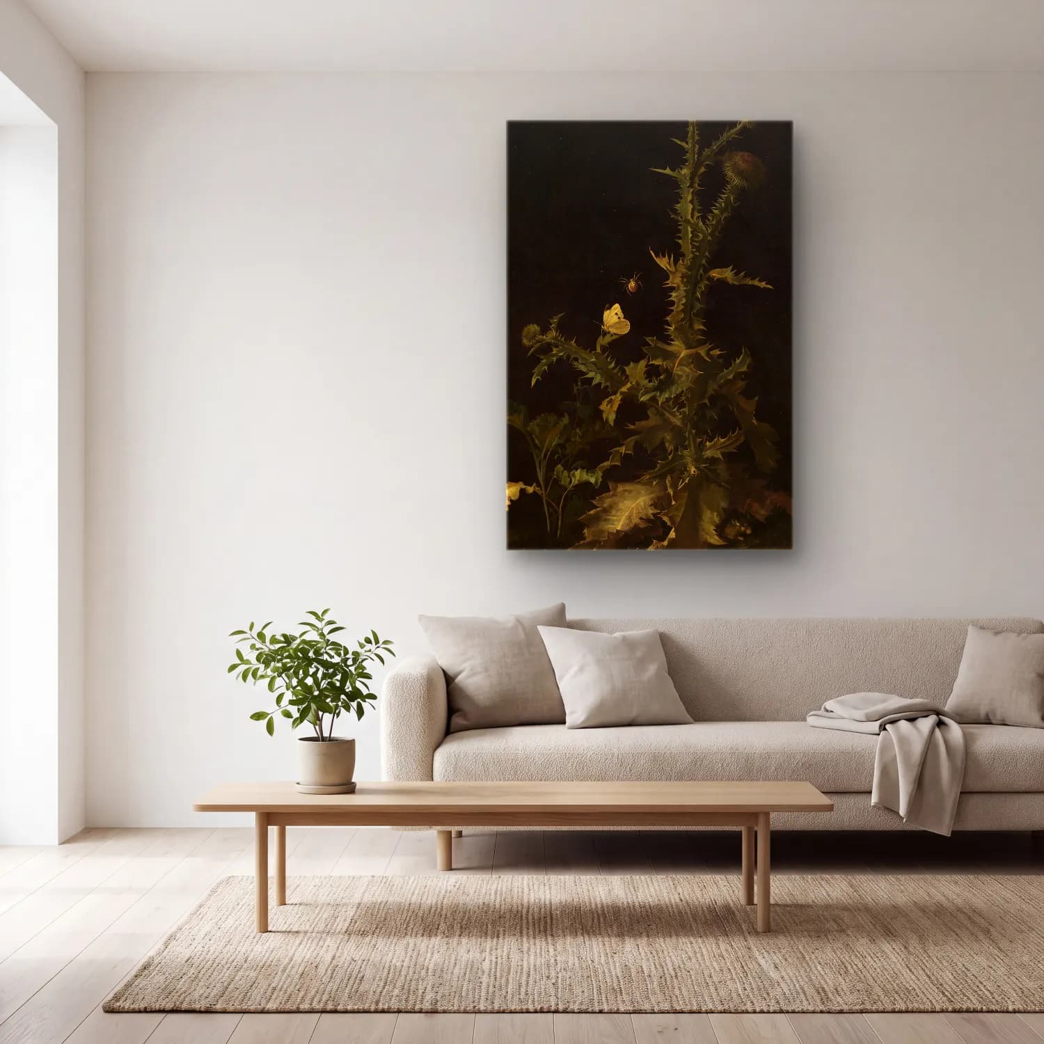Willem van Aelst – Distel mit verschiedenen Tieren – Siyah Beyaz Tonlar cam tablo — açık renk salonda