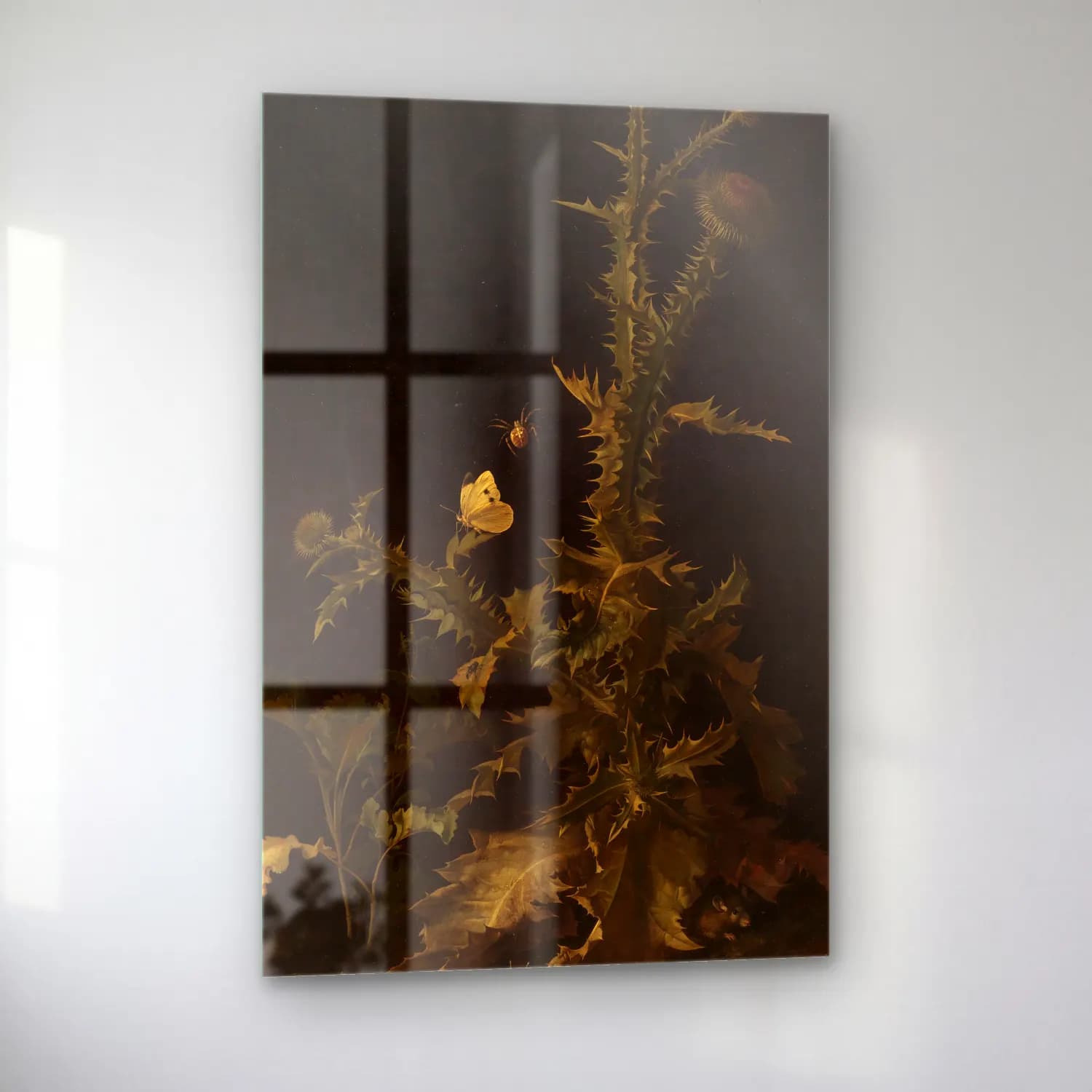Willem van Aelst – Distel mit verschiedenen Tieren – Siyah Beyaz Tonlar cam tablo — sol açıdan görünüm